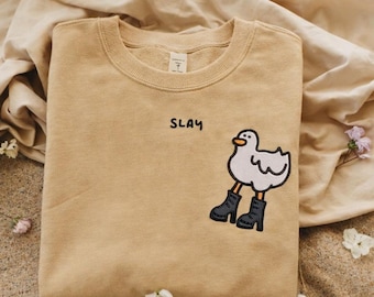 Slay Duck Sweatshirt: Embroidered Funny Design T-Shirt & Hoodie(Soft Cotton)