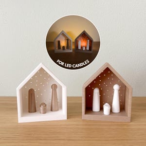 Minimalistische Bethlehem STL-Dateien | 3D Druckbare Weihnachtskrippe mit Maria Josef & Jesuskind | Moderner Feiertags-LED-Kerzendekor