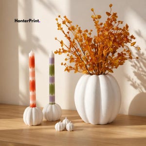 Herbstdeko-Set (STL) | Kürbisvase, Kürbiskerzenhalter & Mini-Kürbisse | Herbstdeko | Halloween-3D-Druckdateien | Digitaler Download
