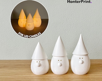 3D druckbare Weihnachtszwerge Set | 3 STL-Dateien für LED-Kerzenhalter | Festliche Feiertage Dekor, digitaler Download