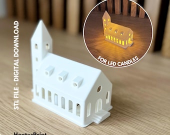 Church 3D Stl Files, 3D Christmas Print Files, House Candle Holder Digital Download for 3D Printing, 3D Print Home Decor