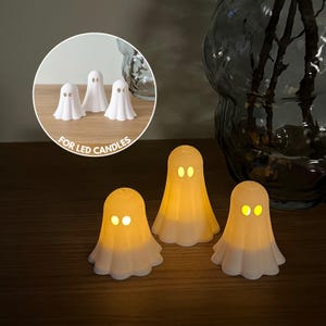 Minimalist Halloween Ghost Decor – 3D Printed LED Candle Holders in 3 Sizes, Spooky Seasonal Decorations, Spooky Home Decor