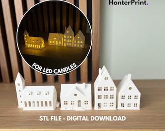 Christmas Houses 3D Stl Files, 3D Christmas Print Files, Tiny Town Digital Download for 3D Printing, 3D Print Home Decor