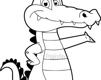 SVG - Friendly Cartoon Crocodile - Cute Alligator Illustration - Digital Download - Cut File