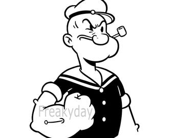 SVG - Popeye the Sailor - Classic Cartoon Character Design - Digital Download - Cut File