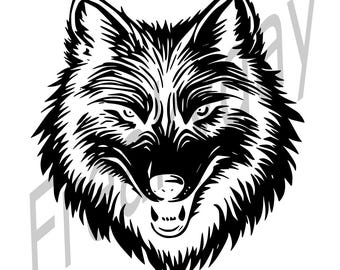 SVG - Wild Wolf Head - Tribal Forest Animal Clipart for Tattoos, Apparel and Crafts - Digital Download - Cut File