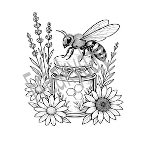 SVG - Bee on Honey Jar SVG: Sunflower Cottagecore Design (Digital Download)