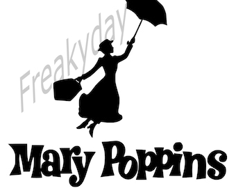 SVG - Mary Poppins Silhouette SVG: Magical Nanny with Umbrella (Digital Download)
