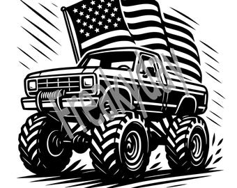 SVG - Monster Truck SVG: American Flag Patriotic Off-Road Clipart (Digital Download)