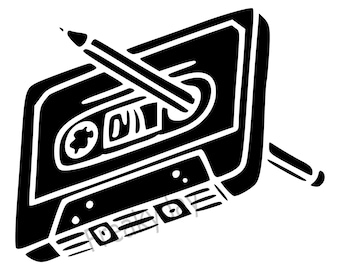 SVG - Retro Cassette Tape with Pencil - Vintage Music Illustration - Digital Download - Cut File