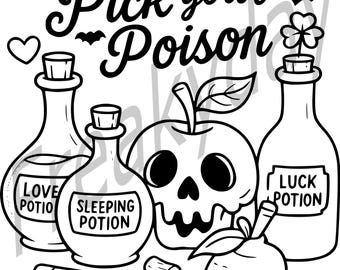 SVG - Pick Your Poison - Halloween Potion Bottles and Skull Apple Clipart - Digital Download - Cut File