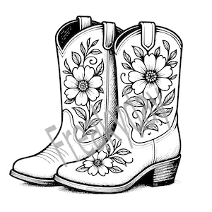 SVG - Floral Western Cowboy Boots - Country Style Line Art - Digital Download for Cricut & Sublimation - Digital Download- Cut File
