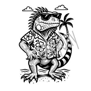 SVG - Cool Iguana with Hawaiian Shirt and Sunglasses - Tropical Beach Lizard - Funny Summer Digital Clipart - Digital Download - Cut File