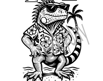 SVG - Iguana Hawaiian Shirt SVG: Funny Tropical Beach Clipart (Digital Download)