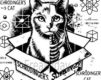 SVG - Schrödinger's Cat - iconisch gedachte-experiment kwantumfysica - digitale download - bestand knippen