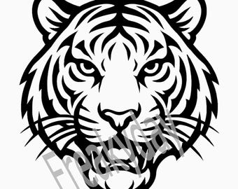SVG - Tiger Head Silhouette SVG: Fierce Tribal Design (Digital Download)