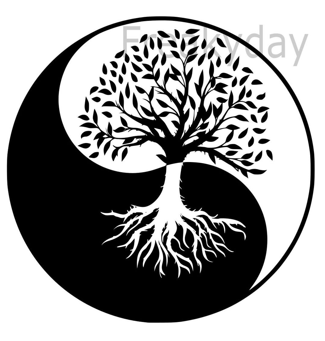 SVG - Yin Yang Tree of Life - Symbolic Balance Design - Digital ...