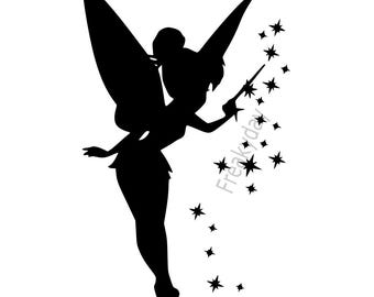 SVG - Tinker Bell Silhouette SVG: Fairy Magic Wand Clipart (Digital Download)