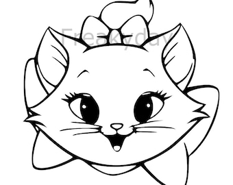 SVG - Marie Aristocats SVG - Cute Disney Cat with Bow - Kawaii Kitty Clipart  - Digital Download - Cut File