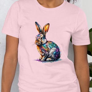 T-Shirt, Cosmic Kaninchen | Mystisches Galaxie-Design, himmlischer Weltraum-Hase, Universum-Modekunst, Sternentierkleid, Astralgeist-Stil