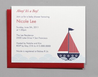 Sailboat A2 Flat Note Baby Shower Invitations (Set of 10)