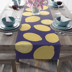 Blue Lemon Table Runner - 100% Cotton Twill, 2 sizes, Summer Tablescape