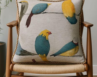 Handmade Birds Pillow Cover: Designer Fabric Throw Cushion