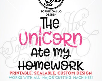 clipart do my homework The Unicorn Ate my Homework SVG DXF PNG digital download files Silhouette Cricut vector clipart graphics Vinyl Cutting Machine, Screen Print