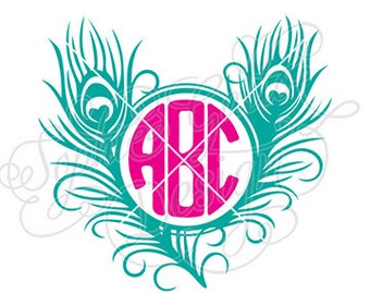 Download Peacock Monogram Feather Frame SVG DXF PNG digital ...