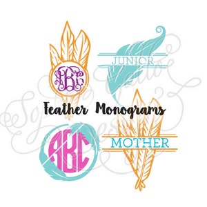 Feather Monogram Frame design, SVG, DXF digital download files- Silhouette, Cricut, vector graphics Vinyl Cutting Machines, Screen Printing