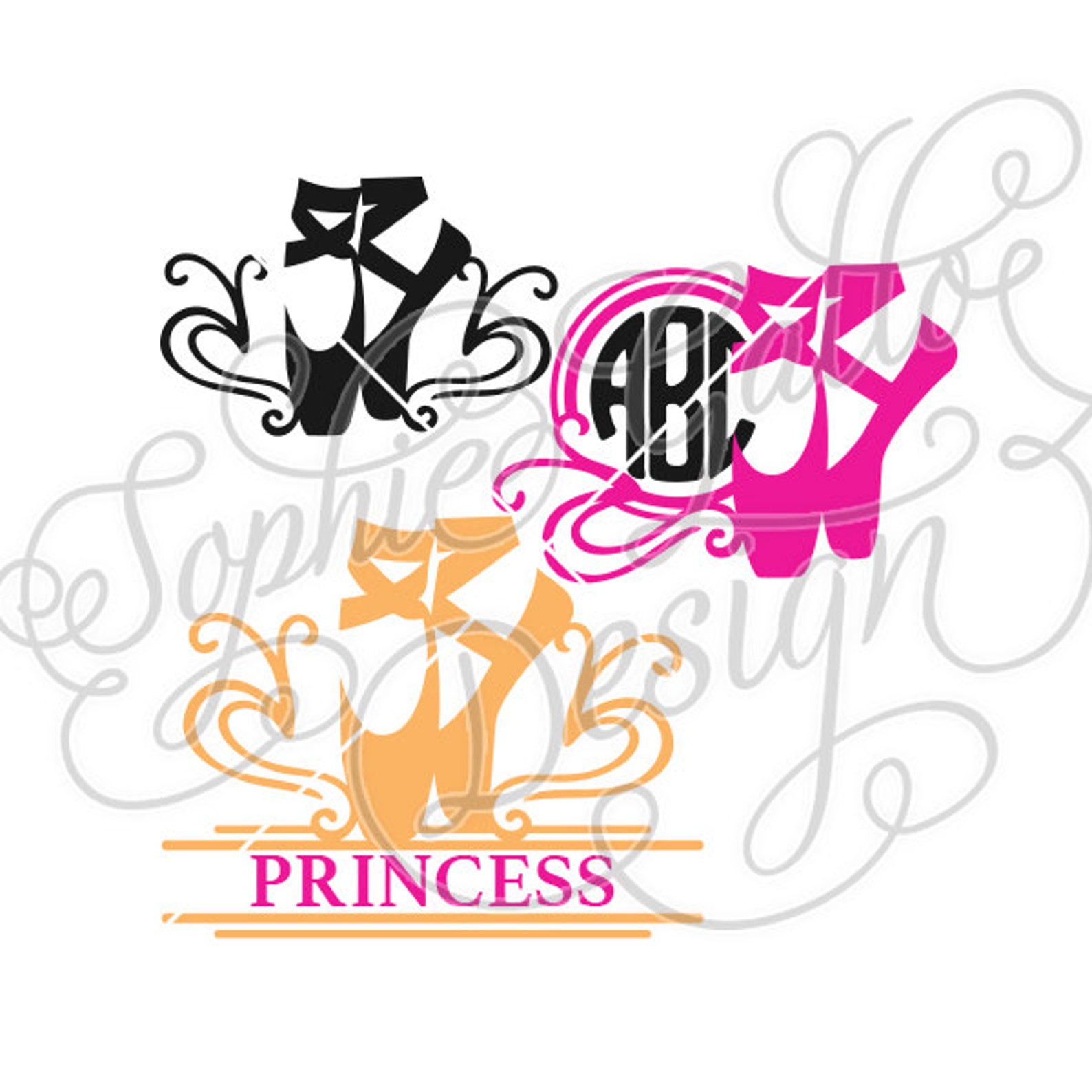 Download Ballet Shoe Monogram Design Svg Dxf Digital Download Files For Silhouette Cricut Vector Graphics Vinyl Cutting