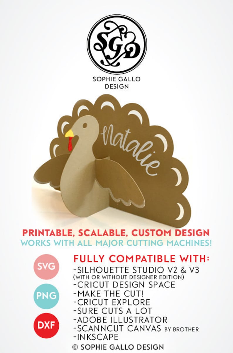 3D Thanksgiving Holiday Turkey Place Card SVG & DXF digital | Etsy