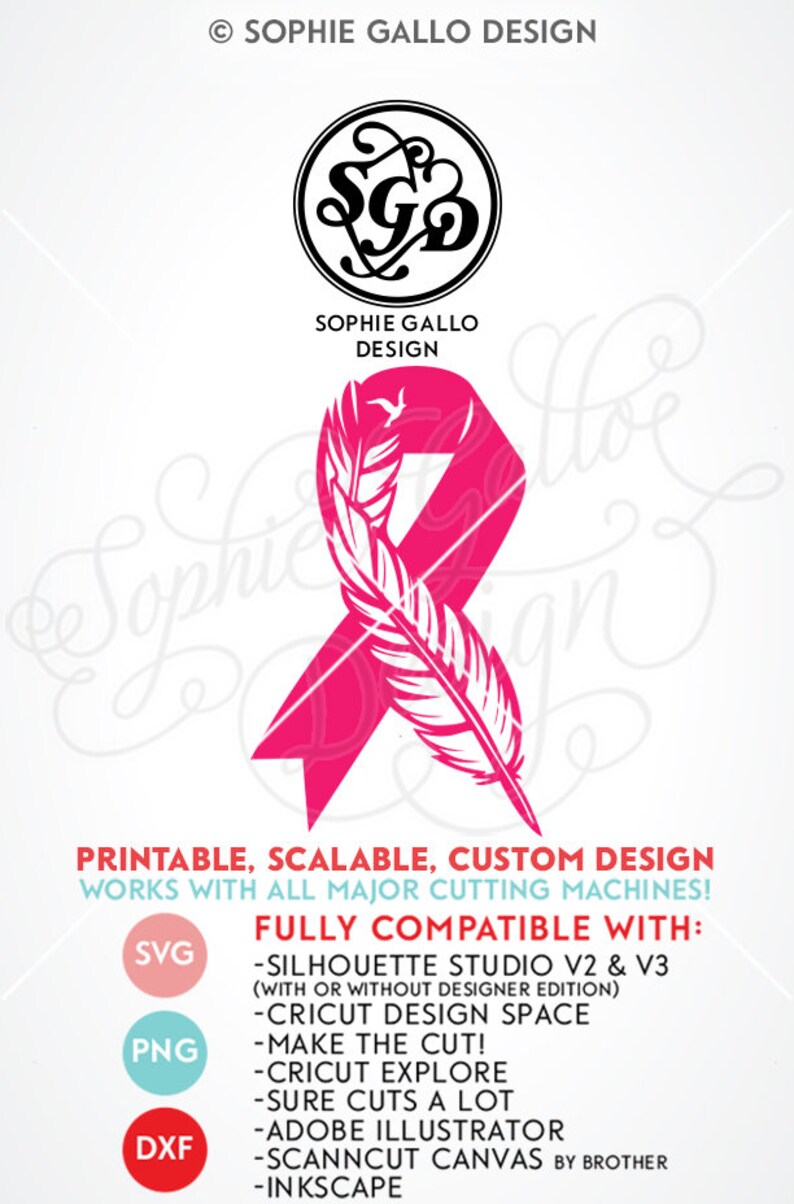 Download Breast Cancer Feather Ribbon SVG DXF & PNG digital ...