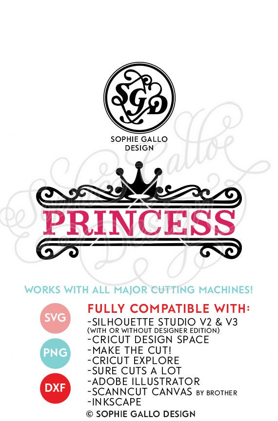 Download Princess Crown Split Monogram Svg Dxf Png Digital Download Etsy