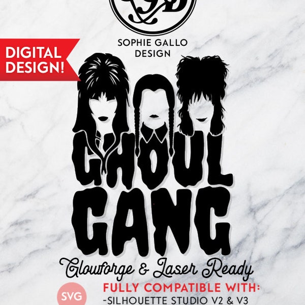 Ghoul Gang- Elvira, Wednesday Addams, Lydia Deets, Halloween SVG DXF PNG digital download file- Silhouette Cutting Machine/Glowforge Ready