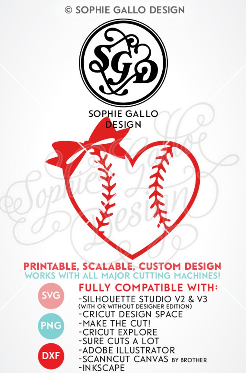 Download Baseball Bow Heart SVG DXF PNG digital download files | Etsy