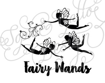 Fairies with Wands SVG DXF digital download files for Silhouette Cricut vector clip art graphics Vinyl Cutting Machine, Screen Printing