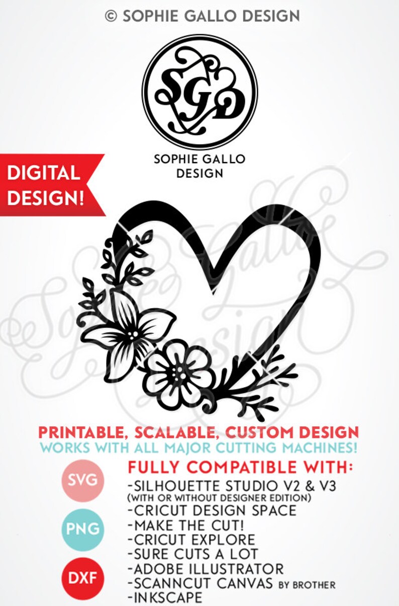 Download Floral Heart Wreath SVG DXF PNG instant digital download ...