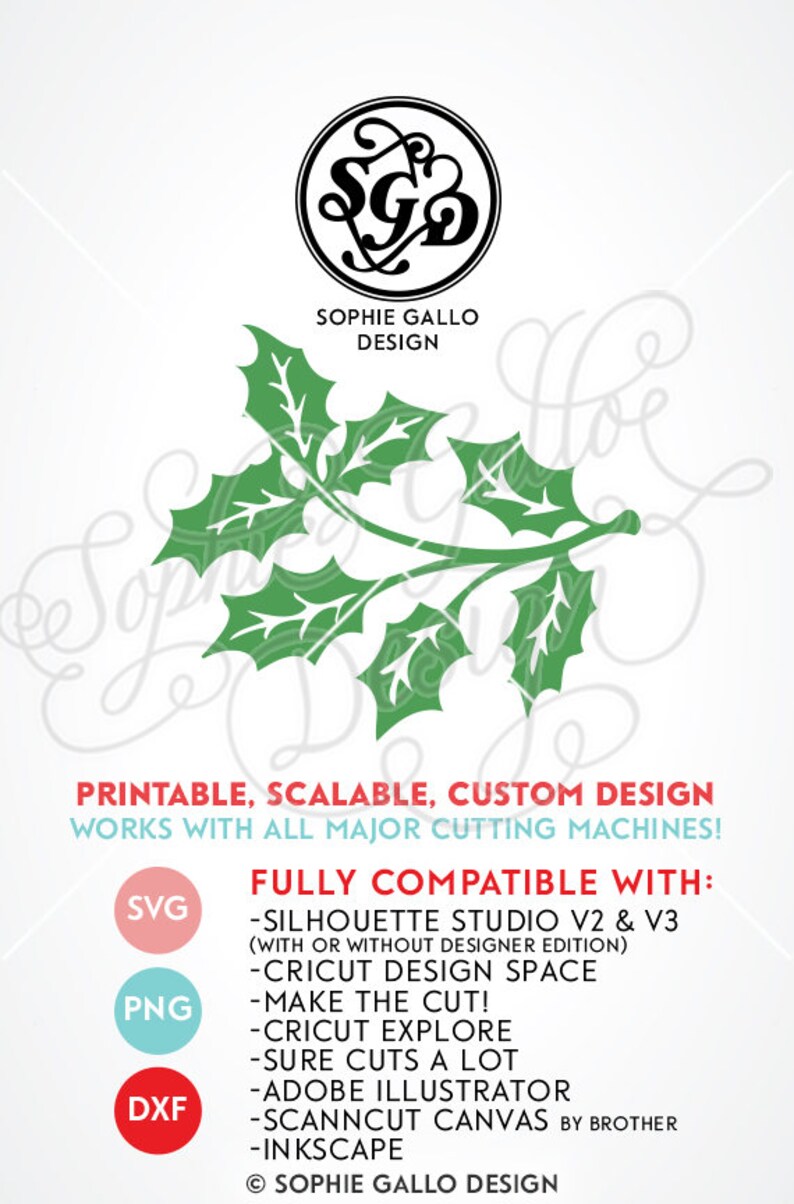Christmas Holly Branch SVG DXF PNG Digital Download File Etsy