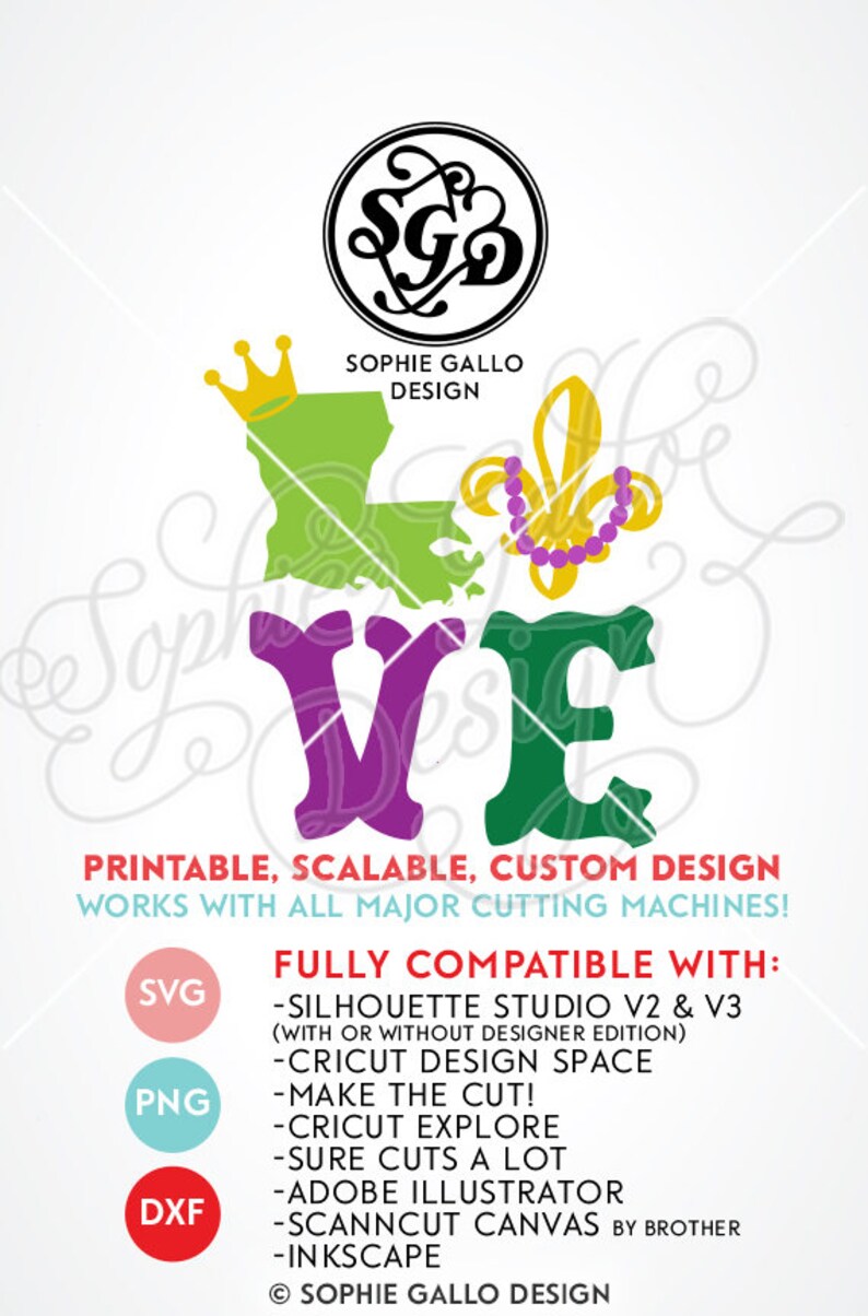 Download New Orleans Love Mardi Gras SVG DXF PNG digital download ...