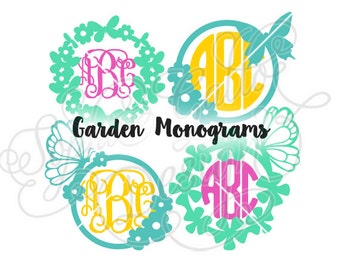 Garden Monogram Frames SVG & DXF digital download files for Silhouette, Cricut, vector graphics Vinyl Cutting Machines, Screen Printing