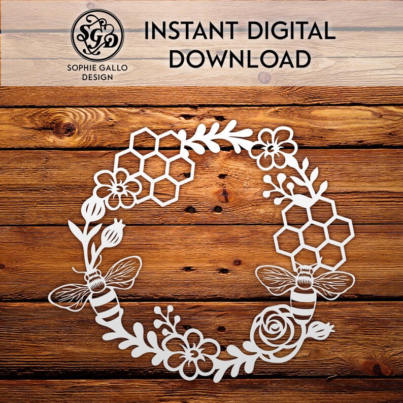 Download Honey Bee Wreath SVG DXF & PNG digital download files for ...