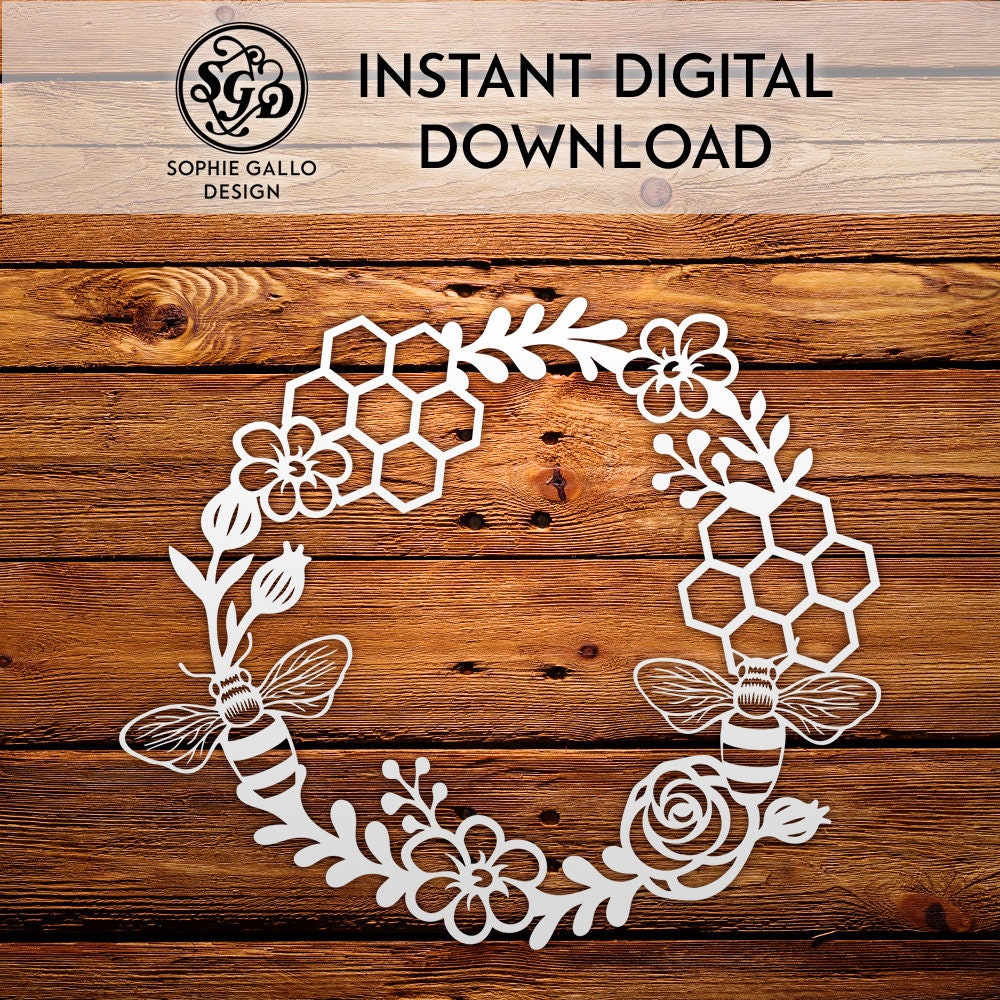 Download Honey Bee Wreath SVG DXF & PNG digital download files for ...