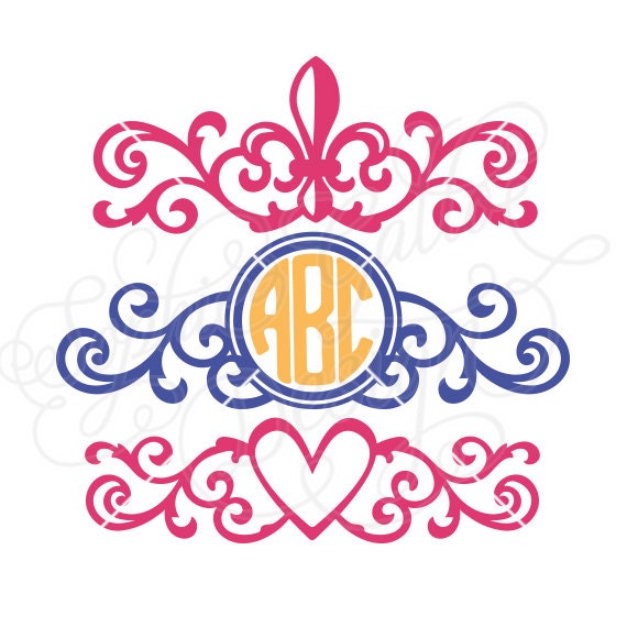 Damask Fleur De Lis Love Monogram Set Svg Dxf Digital Etsy
