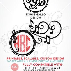 Music Note Monogram Melody SVG DXF PNG digital download file Silhouette Cricut vector ClipArt graphics Vinyl Cutting Machine Screen Printing