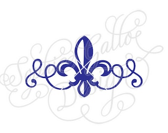 Fancy Fleur De Lis Flourish Scroll SVG DXF digital download files Silhouette Cricut vector graphics Vinyl Cutting Machines, Screen Printing