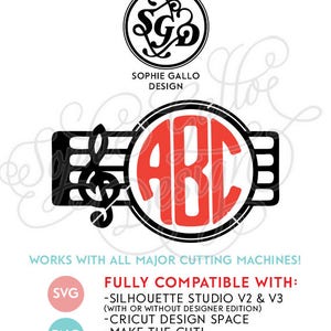 Music Monogram SVG DXF PNG digital download files for Silhouette Cricut, vector Clip Art graphics Vinyl Cutting Machines, Screen Printing