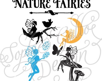 Fairies in Nature SVG DXF digital download files for Silhouette Cricut vector clip art graphics Vinyl Cutting Machine, Screen Printing