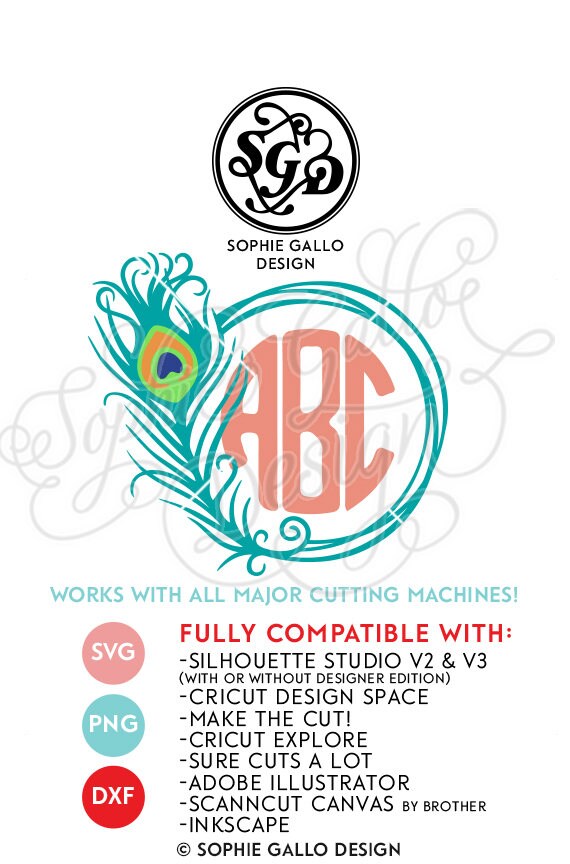 Download Peacock Monogram Feather Frame SVG DXF PNG digital ...