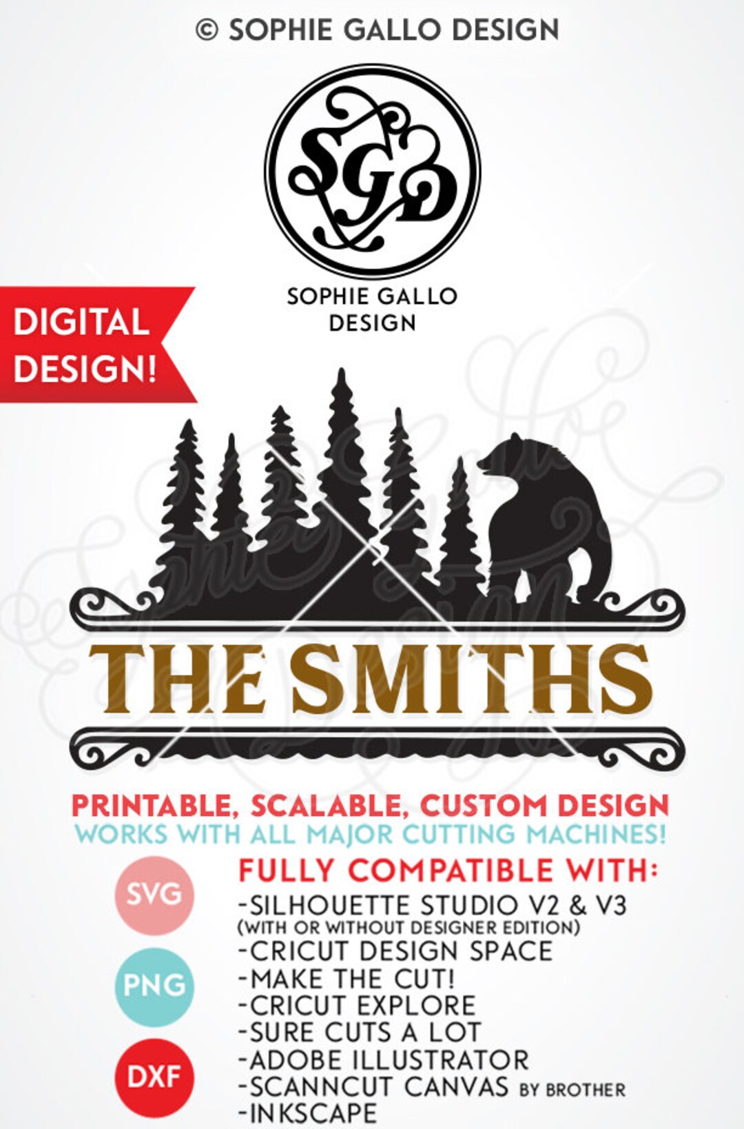 Bear Forest Split Monogram SVG DXF PNG Digital Download Files - Etsy